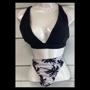 Black and white two piece swimsuit.